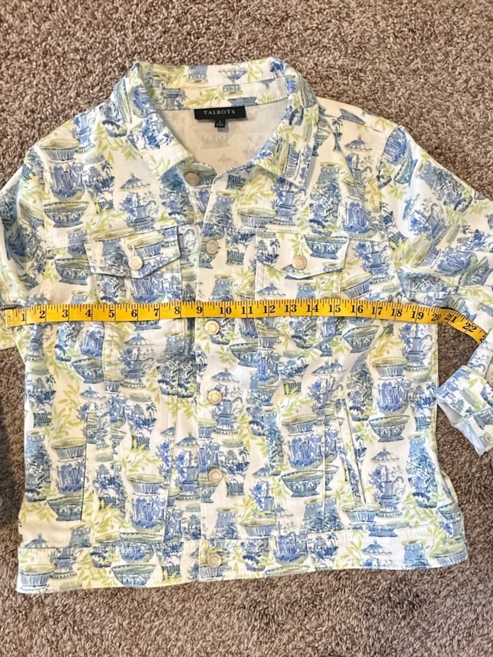 Talbots Floral Watercolor Print Jean Jacket, Size L - Picture 11 of 13